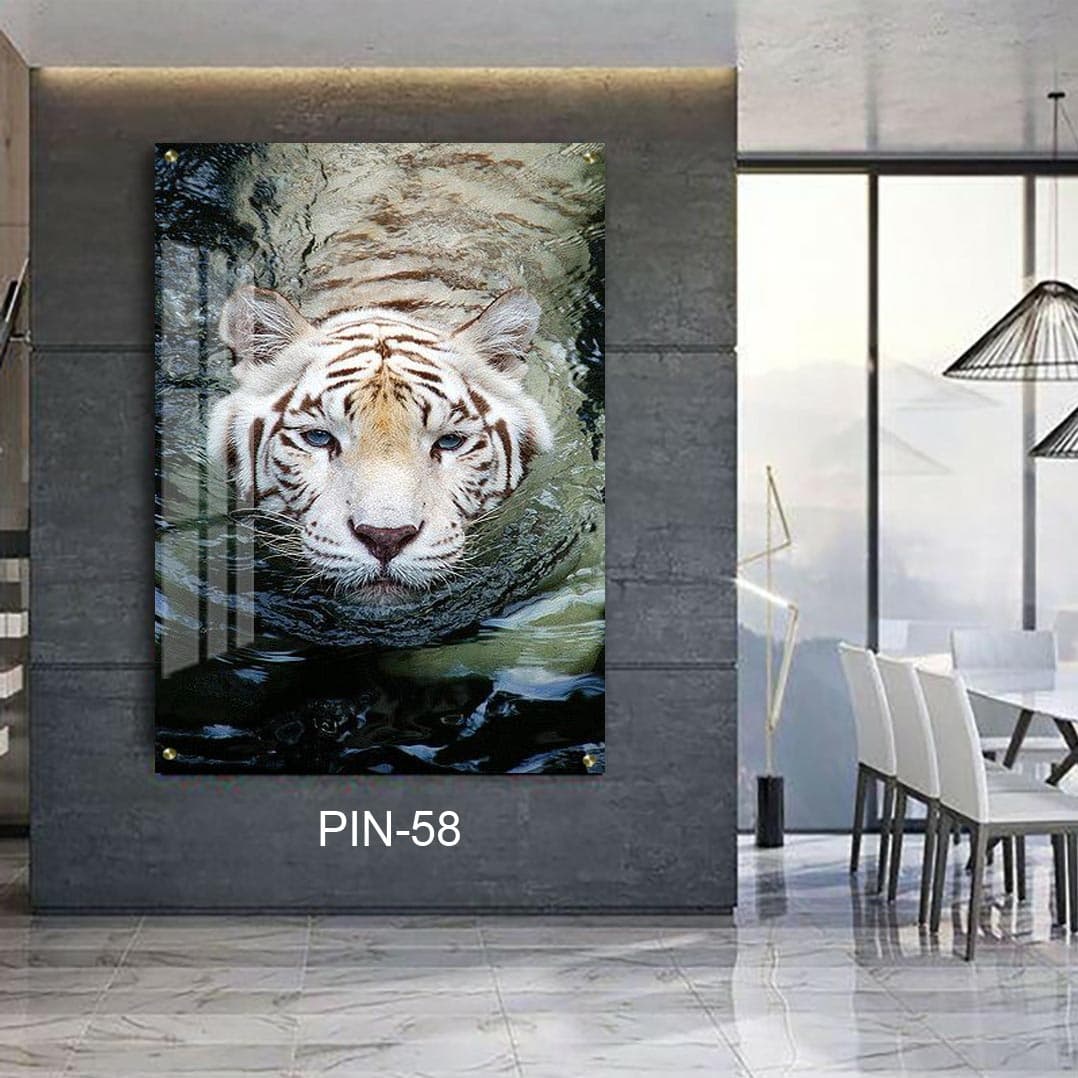 תמונת זכוכית - נמר לבן במים