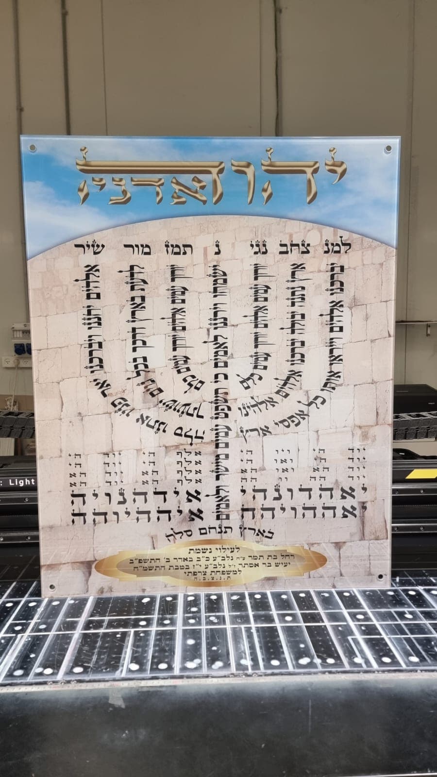 שלט לבית כנסת מזכוכית של המנצח