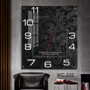 שעון קיר יוקרתי מזכוכית ברקע שחור פרחוני