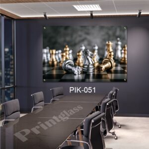 תמונת זכוכית למשרד או לחדר שינה של שחמט זהב וכסף