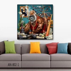 תמונת זכוכית מגניבה קוף עם אקדח לחדר שינה