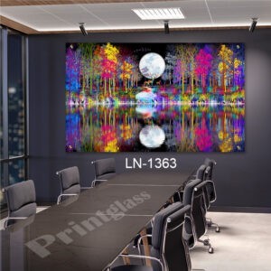 תמונה על זכוכית לסלון או ללבי של ציור יער צבעוני