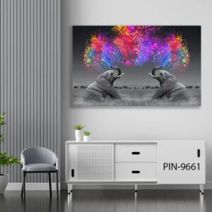 תמונת זכוכית לסלון או לחדר שינה של פיל מזרקת צבעים