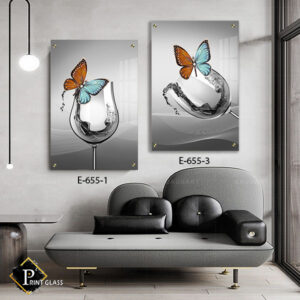 תמונות זכוכית לסלון של פרפר בכוס יין