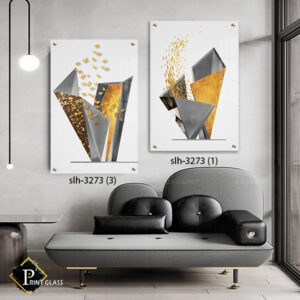 תמונות זכוכית לסלון של צורות גאומטריות בזהב