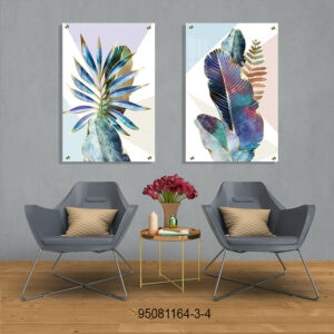 עלים צבעונים נגיעות זהב - תמונת זכוכית לסלון או לפינת האוכל