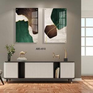 אבסטרקט ירוק וחום - תמונת זכוכית לסלון או לפינת האוכל