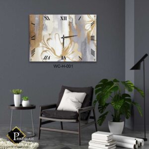 שעון קיר מעוצב לסלון מזכוכית אפור זהב