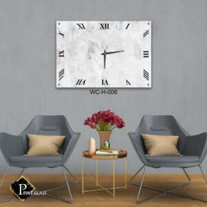 שעון קיר דקורטיבי לסלון מזכוכית ברקע לבן אפור