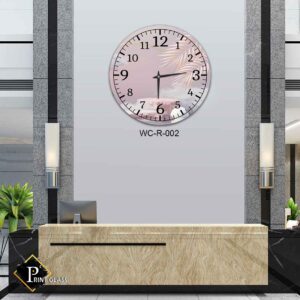 שעון קיר דקורטיבי לחדר שינה מזכוכית רקע נוף ורוד