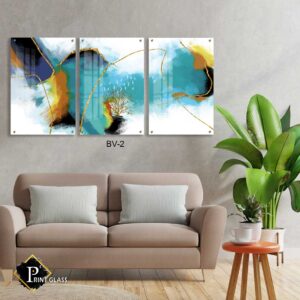 סט תמונות זכוכית לסלון של אבסטרקט לבן טורקיז