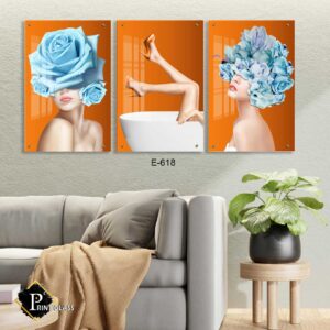 תמונות לסלון בחלקים מזכוכית של נשים בכתום