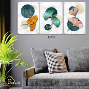 סט 3 תמונות לסלון מזכוכית של פרחי צדפה