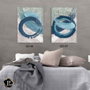 זוג תמונות לסלון מזכוכית בסגנון אבסטרקט כחול