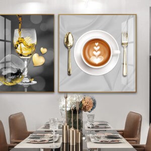 תמונות מעוצבות למטבח של כוס יין וקפה
