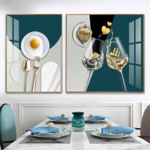 תמונות זכוכית לקיר במטבח של כוסות יין ואונייה