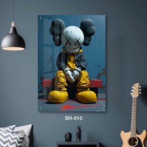 תמונת זכוכית מגניבה לשירותים של בובה יושבת