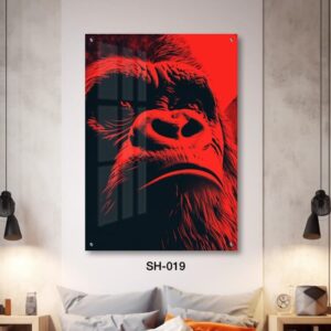 תמונת זכוכית לקיר בחדר שינה של גורילה ברקע אדום