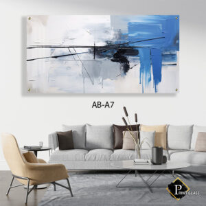 תמונת אבסטרקט לסלון מזכוכית כחול ולבן