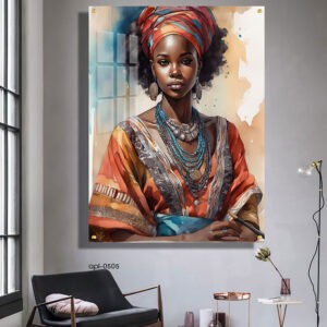 תמונה לסלון אישה אפריקאית בגווני כתום וכחול