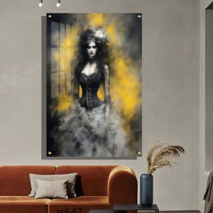 תמונה מזכוכית לחדר השינה האישה ותפאורת העשן