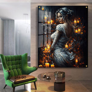 תמונת זכוכית לסלון אישה ונרות