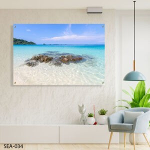 תמונה לסלון של נוף ים טורקיז עם סלעים במים