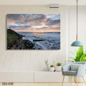 תמונה לסלון של נוף ים ושקיעה מעל צוק סלעי