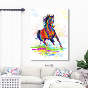 תמונה לסלון של סוס צבעוני בסגנון פופ-ארט דינמי